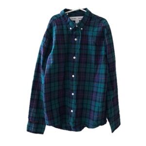 (XL) Boys Green Plaid Shirt